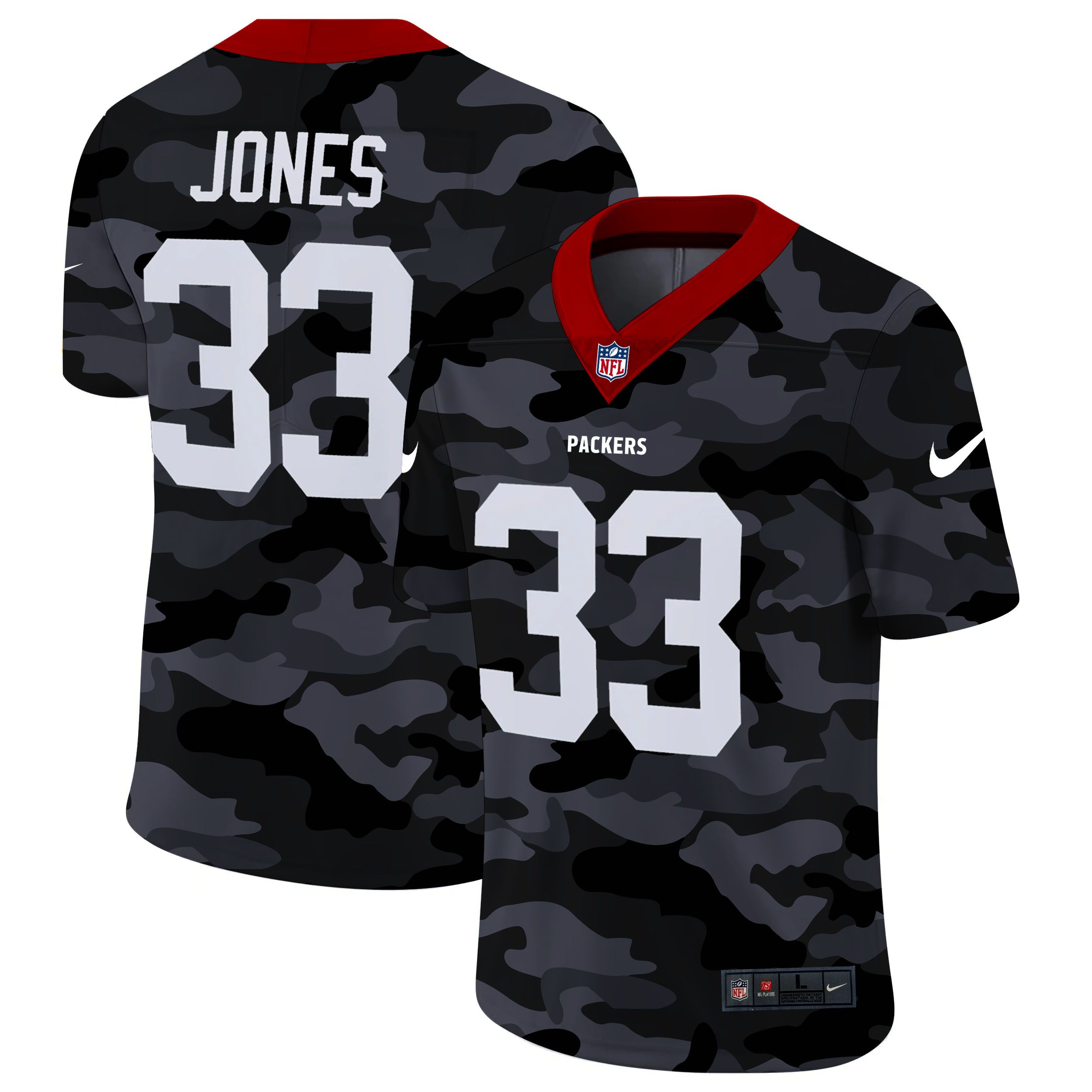 Men Green Bay Packers #33 Jones 2020 Nike Camo Salute to Service Limited NFL Jerseys